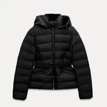 ZARA 후드 부착 벨트 아노락 다운 자켓