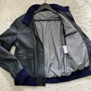레어 루비암 가죽 자켓 L 라이더 양가죽 네이비