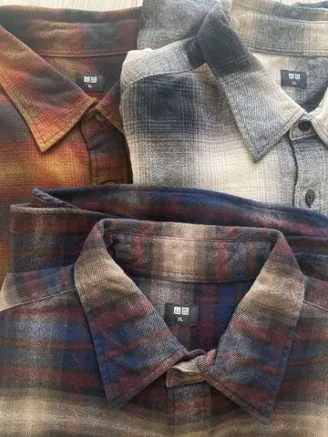 새상품급 2024AW UNIQLO 코튼 플란넬 셔츠 3개 세트 XL