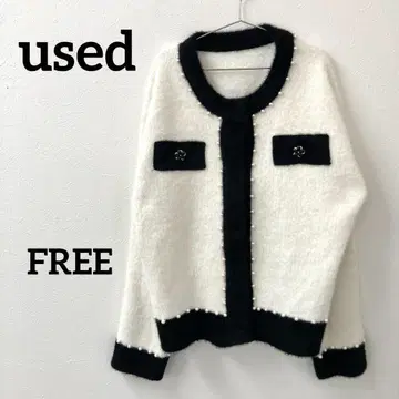 펄 x 바이컬러 가디건 화이트 x 블랙 여성용 F 사이즈