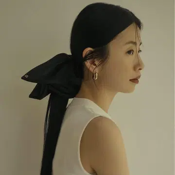 [ 새상품 택 포함 ] anuans 빈티지 새틴 스퀘어 스크런치 블랙
