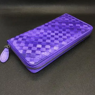 D5 천연 가죽 양가죽 라운드 지퍼 인트레차트 지갑 램스킨 보라색