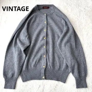VINTAGE 캐시미어 100% 가디건 그레이 골드 버튼 빈티지