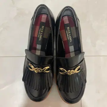 블루 라벨 블랙 프린지 로퍼 통굽