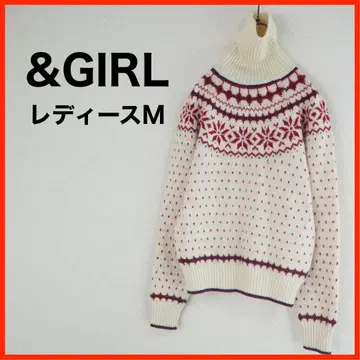 A4244 새상품급 &GIRL*니트 스웨터*노르딕 무늬*M*아이보리