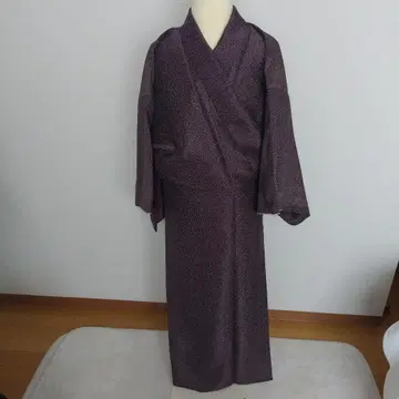 보라색 팥색 도트 쌀알 무늬 에도 코몬 이중 기모노 폴리에스테르