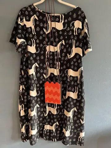 marimekko 동물 패턴 무스타탐마 티셔츠 원피스 XXL