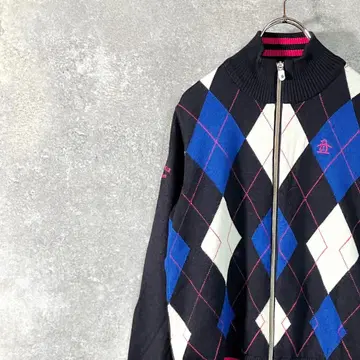 새상품급 Munsingwear 집업 스웨터 아가일 무늬 펭귄