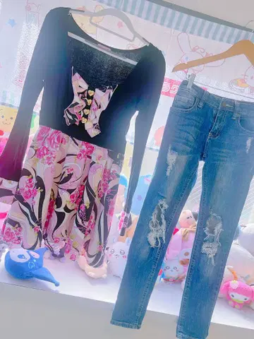 MA*RS 기하학 장미 패턴 원피스 데미지 데님 갸루 y2k