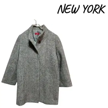 NEW YORK 그레이 트위드 코트 L 사이즈 상당 무릎 기장