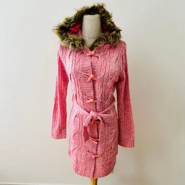 y2k archive 후드 퍼 니트 가디건 원피스 핑크