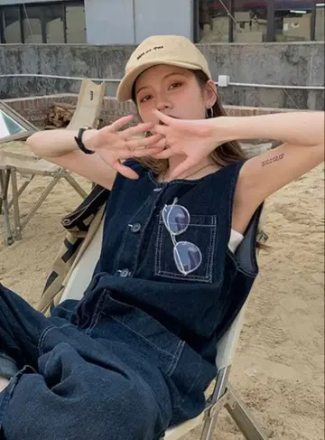 와이드 데님 오버롤 (인디고) 다크 데님 오버롤