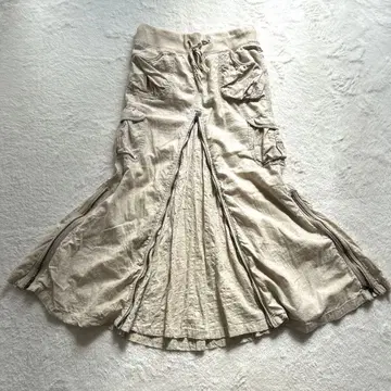 y2k goa 린넨 혼방 슬라이더 지퍼 머메이드 스커트 카고