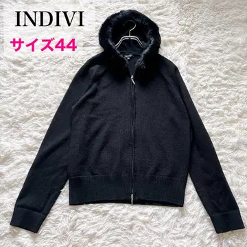 INDIVI 퍼 후드 니트 블랙 44 빅 사이즈