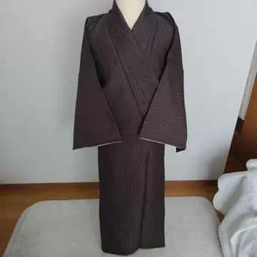 스트라이프 코몬 기모노 다크 브라운 폴리에스테르