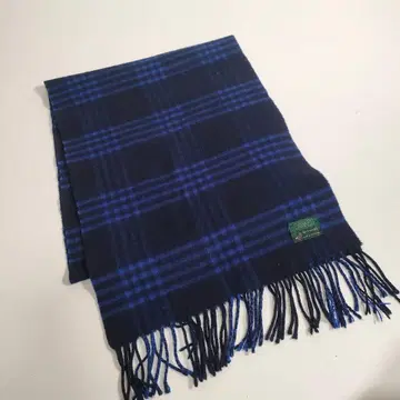 DRAKE'S 캐시미어 머플러 체크 네이비 x 블루 스코틀랜드제