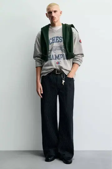 Champion ZARA 스트라이프 배기 청바지 EU 40 31인치