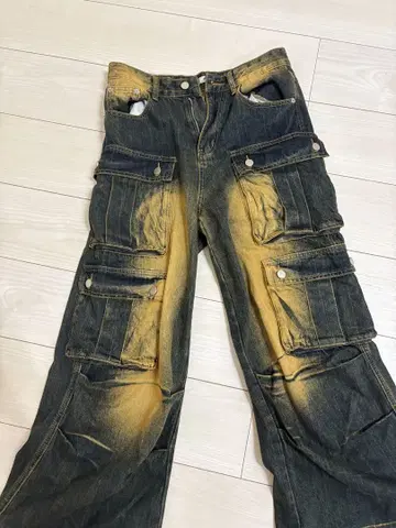다크 블루 카고 데님 와이드 레그