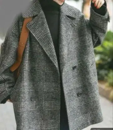 Spick & Span W 슬라이버 체크 하프 코트 38 블랙