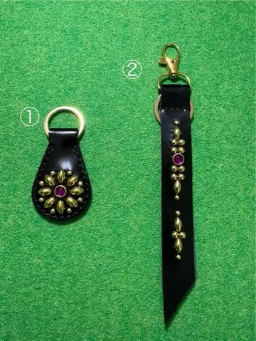 히메지 가죽 스터드 키링 키홀더 2개 세트