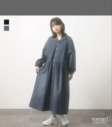 somari 세일러 카라 데님 롱 원피스 미개봉