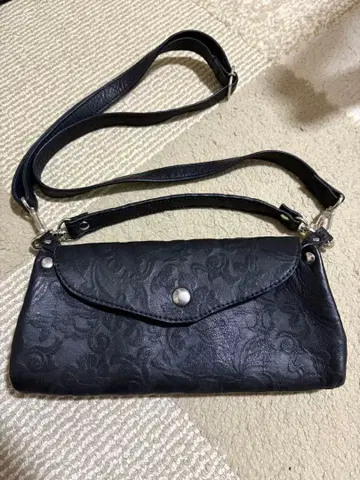 일본산 천연 가죽 유젠 염색 블랙 꽃무늬 3way 백