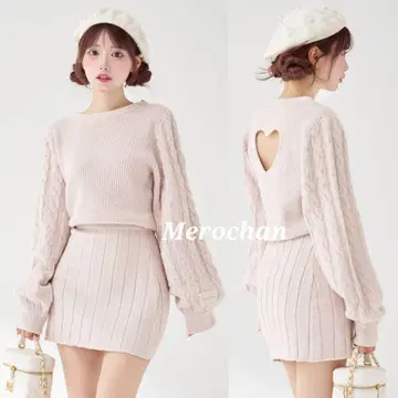 다리치 하트 오픈 니트 미니 원피스 핑크 새상품