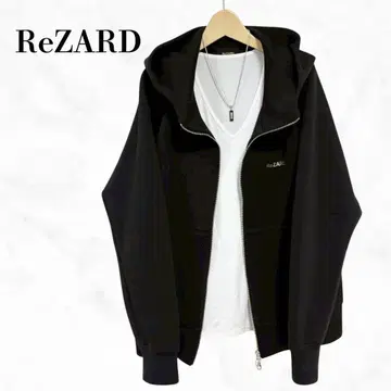 ReZARD 지퍼 후드티 블랙 볼륨 넥 후드티