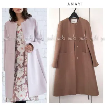 ANAYI 더블 비버 크루 코트 베이지
