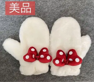 디즈니 미니 미튼 장갑 성인용 복슬복슬 보아 리본 화이트 푹신푹신