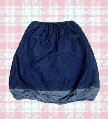 벌룬 스커트 체크 데님 헤이세이 롱 스커트 모리걸