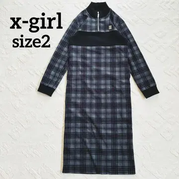 x-girl 하프 지퍼 원피스 체크 도킹 이소재 y2k 헤이세이