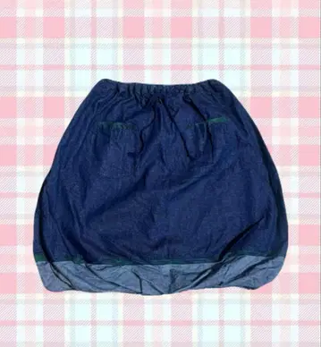 벌룬 스커트 체크 데님 헤이세이 롱 스커트