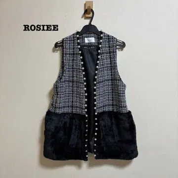 새상품급 ROSIEE 로지 퍼 도킹 트위드 펄 베스트
