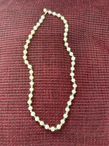 진주와 블루&투명 크리스탈 비즈 목걸이