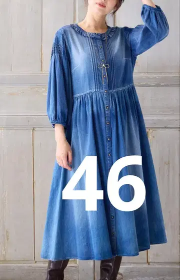 미사용 새상품 택 포함 데님 블루 긴팔 셔츠 원피스 46