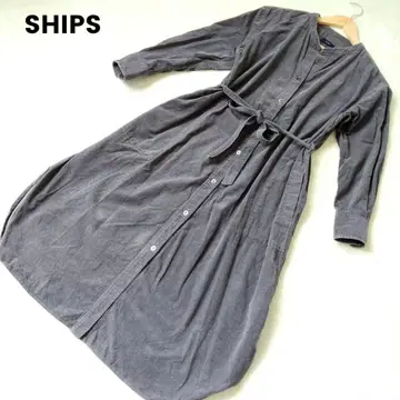 SHIPS 코듀로이 겉옷 원피스 다크 그레이 벨트 포함 롱 기장