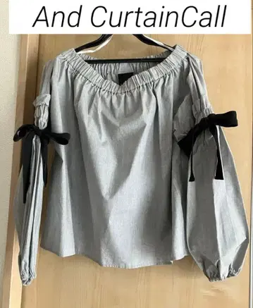 새상품 And CurtainCall 리본이 성숙/러블리한 스모킹 블라우스