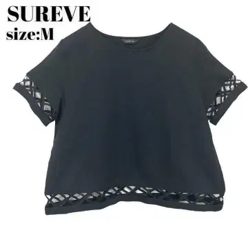 SUREVE 셔츠 상의 M 블랙 반팔 멋스러운 장식
