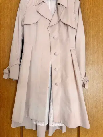 얇은 핑크색 트렌치코트 허리 리본 포함