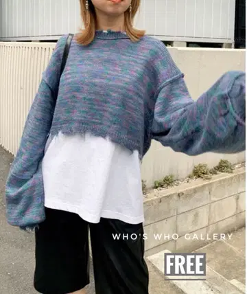 WHO'S WHO gallery 멜란지 니트 풀오버 데미지 숏 기장