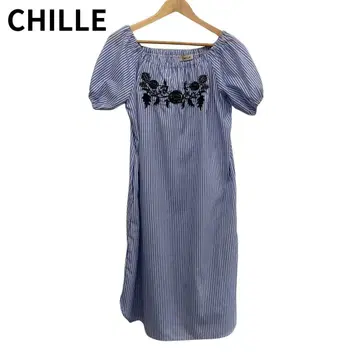 칠 CHILLE 스트라이프 반팔 원피스 무릎 기장 프리 사이즈