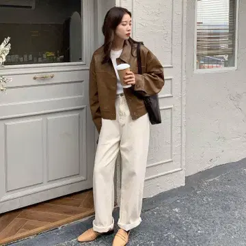 자켓 브라운 PU 가죽 인조 가죽 아우터