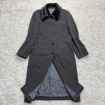 미사용급 키요코 타카세 롱 코트 캐시미어 혼방 퍼 탈착 가능 M 그레이
