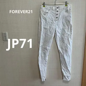 FOREVER21 화이트 하이웨스트 버튼 플라이 스키니 데님 JP71