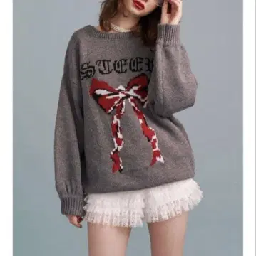 jouetie 리본 자카드 루즈 니트 그레이 M 쥬에티