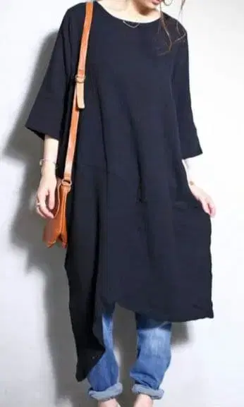 안티카 블랙 부드러운 비대칭 롱 원피스