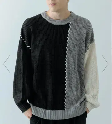 택 포함 새상품 남성용 ITEMS 담요 스티치 패치워크 니트