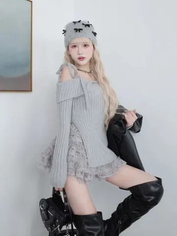 다리치 Darich 랜덤 프릴 니트 셋업 그레이