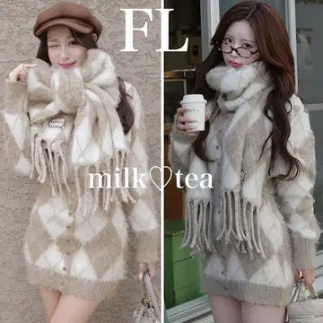 택 포함 새상품 다리치 아가일 니트 앙상블 원피스 베이지 FL